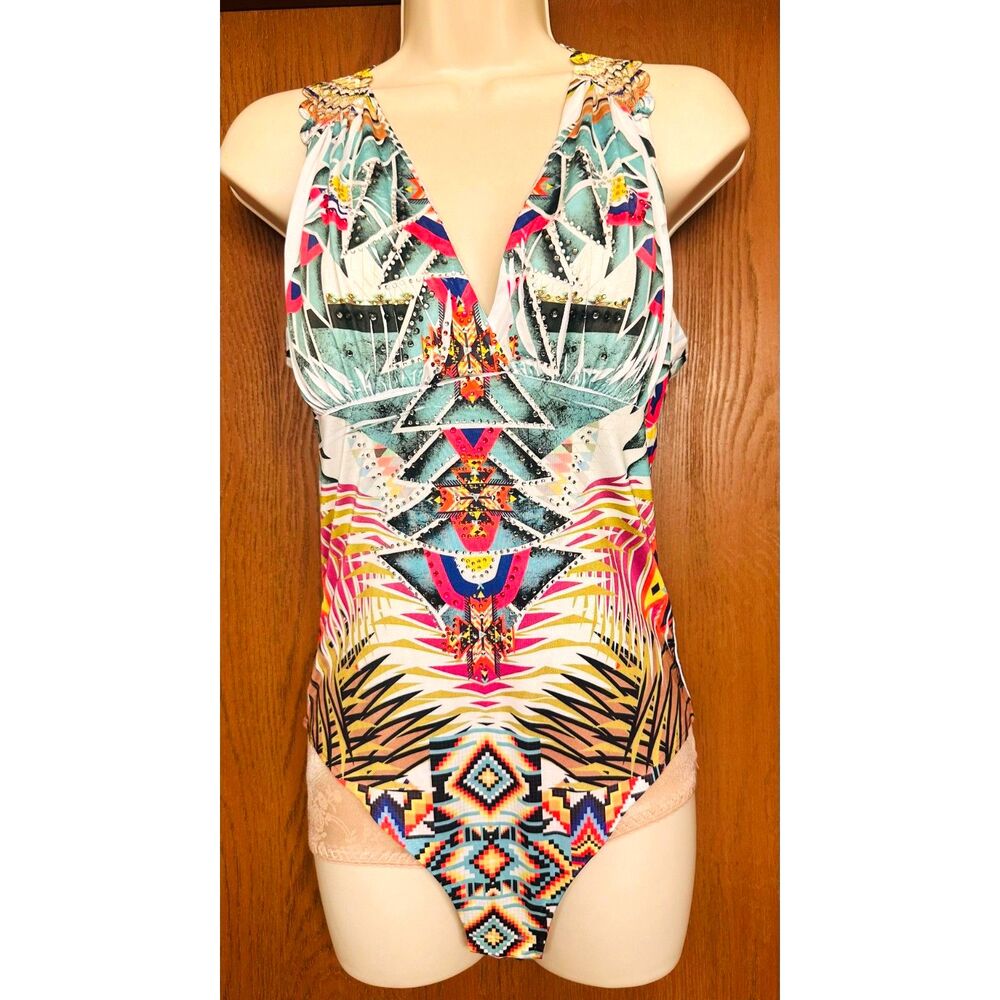 Tribal Aztec Motive Geometric Festival Artsy Stub Embellishments Bodysuit Soho 2